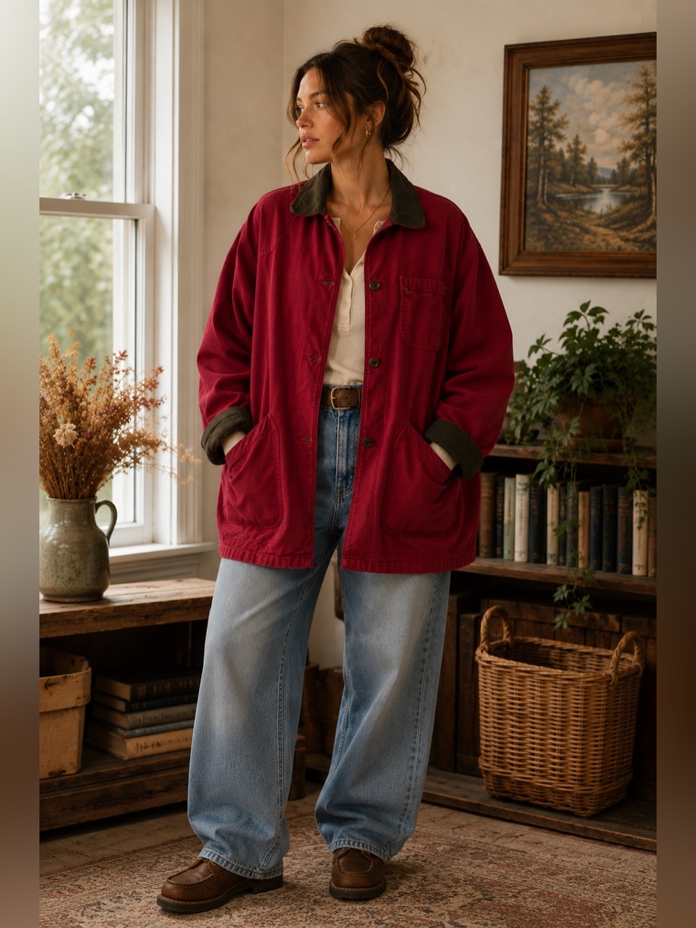 Vintage L.L.Bean Barn Coat Jacket XL Women’s Red Chore Jacket Plaid Lined